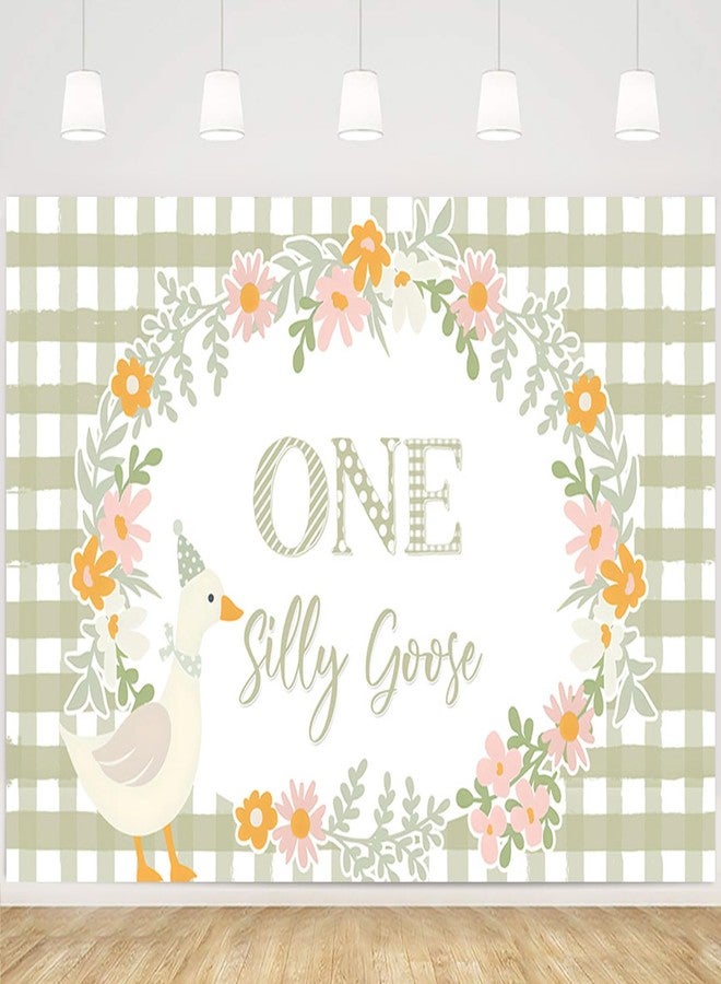 ميهوفوند خلفية MEHOFOND مقاس 6 × 3.6 قدم بتصميم أوزة مرحة، زينة عيد الميلاد الأول للأولاد، لافتة خضراء منقوشة لحفلة عيد الميلاد الأول، لوازم حفلات عيد ميلاد برسومات كرتونية لطيفة - Image 1